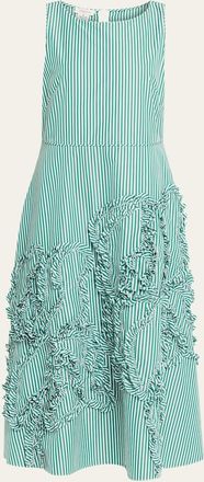 Lafayette 148 New York Ruffle-Trim Striped Cotton Midi Dress