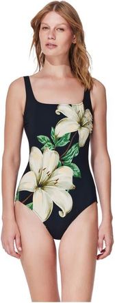 Gottex Yuri Flower Square Neck One Piece in Black-Cream at Nordstrom, Size 6