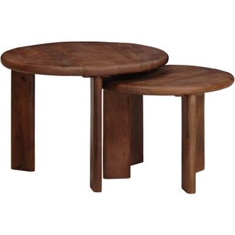 vidaXL Nesting Coffee Tables 2 pcs Dark Brown Solid Mango Wood vidaXL