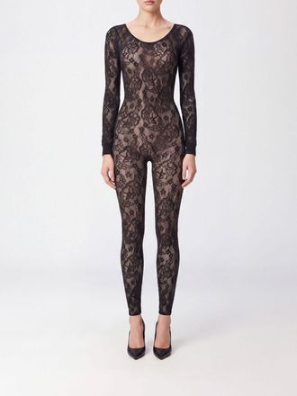 Wolford Tuta intera slim fit in pizzo con maniche lunghe e scollo tondo
