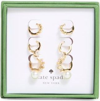 Kate Spade New York set of 3 assorted mini hoop earrings in Cream/Gold at Nordstrom Rack