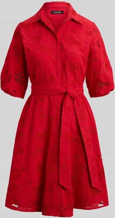 Lauren Ralph Lauren Hemdblusenkleid aus Lochspitze in Rot, Gr&ouml;&szlig;e 34