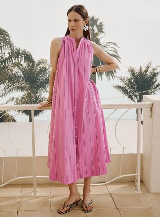 FRNCH Womens Striped bubble gum pink trapeze dress