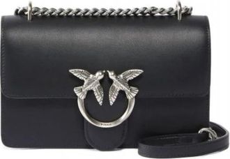 Pinko Love One Mini DC Vitello Seta - Dames - Schoudertassen - Zwart - ONE Size - Leer - Tassen
