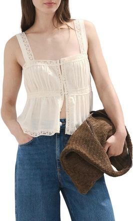 Mango Cotton Lace Top in Ecru at Nordstrom, Size Large