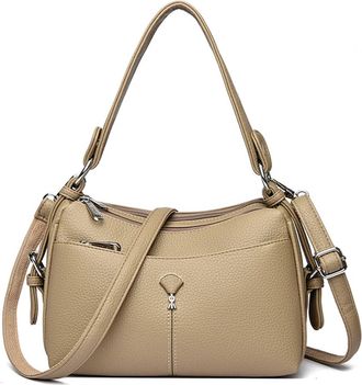 Generic Soft Pu Leather Handbag, Compatible For Mother Women Shoulder Crossbody Tote Bag Daily Commuting Large Capacity(Khaki)