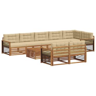 vidaXL Conjunto De Sof&aacute;s De Exterior Con Coj&iacute;n 9 Pcs Natural Y Beige Vidaxl