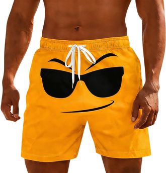 Generic Mens Novelty Swim Trunks Funny Face Print Board Shorts for Men UK Elastic Waist Drawstring Beach Shorts Quick-Dry Swimming Surfing Boardshorts with Po