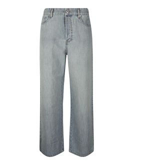 Miu Miu Cotton Jeans with Logo Lettering Embroidery - female - Miu Miu - Wide Jeans - Blue - W28 - Jeans