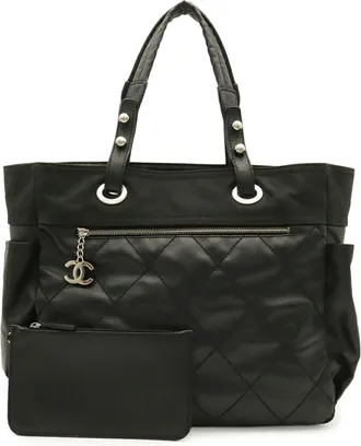 Chanel Black Coated Canvas Pouch Shoulder Bag Tote Bag (Pre-Owned)