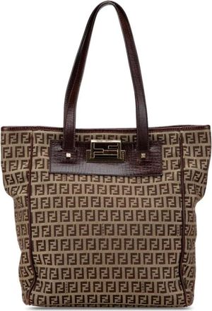Fendi Pre-owned Tote Bags, female, Brown, Size: ONE SIZE Pre-owned Zucchino Canvas Tote