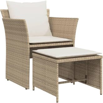 vidaXL Sill&oacute;n De Jard&iacute;n Con Reposapi&eacute;s Rat&aacute;n Sint&eacute;tico Beige Vidaxl