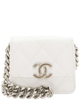 Chanel White Caviar Leather Enamel Coco Clutch On Chain (Authentic Pre-Loved)