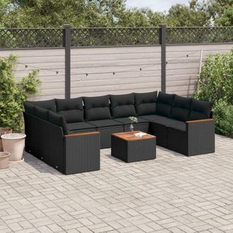 vidaXL Vidaxl - Set De Sof&aacute;s De Jard&iacute;n 10 Pzas Cojines Rat&aacute;n Sint&eacute;tico Negro