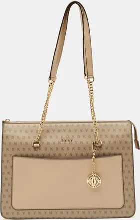 DKNY Dkny Beige Monogram Coated And Leather Large Bryant Chain Zip Tote