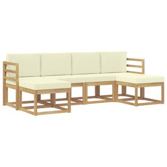 vidaXL Conjunto De Sof&aacute;s De Exterior 6 Pcs Natural Y Crema Poli&eacute;ster Vidaxl
