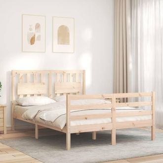 Berkfield Home Beautiful Bed Frame with Headboard Small Double Solid Wood in Light Tan