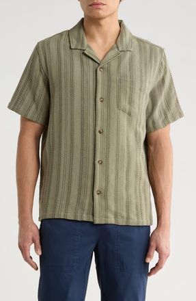 Marine Layer Stripe Cotton Dobby Camp Shirt in Olive at Nordstrom, Size Xx-Large