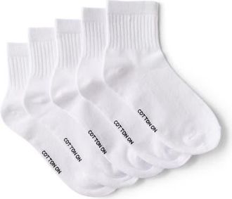 Cotton On 5Pk Quarter Crew Sock in White at Nordstrom