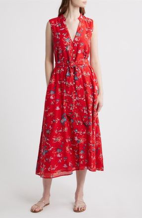 Cleobella Cheyenne Floral Cotton Blend Sleeveless Shirtdress in Fiore Rosso Print at Nordstrom, Size X-Small