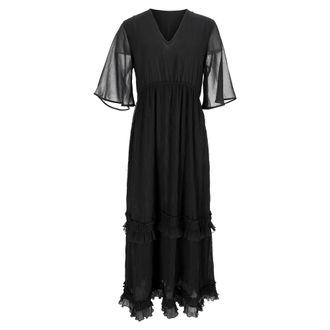 Ganni Ganni V-Neck Pleated Maxi Dress in Black Polyester