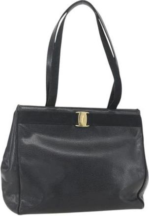 Ferragamo Pre-owned Tote Bags, female, Black, Size: ONE SIZE Pre-owned Leather Shoulder Bag