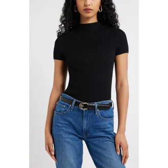 Open Edit Rib Knit Mock Neck Sweater in Black at Nordstrom, Size Xx-Small