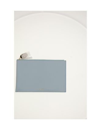 Celine Womens Duo Pouch Powder Blue-Deep Ivory Lamb (ovis Aries) Wallets & Purses Blue/deep