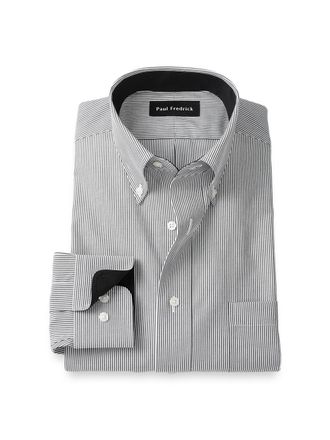 Paul Fredrick Non-iron Cotton Stripe Dress Shirt With Contrast Trim