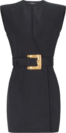 Balmain belted wrap dress - women - Virgin Wool - 34 - Black