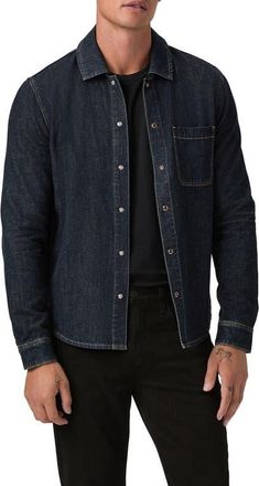 Paige Darindo Cotton & Linen Denim Snap-Up Overshirt in Dupont at Nordstrom, Size X-Large