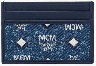 MCM Mini Aren Card Case In Denim Visetos