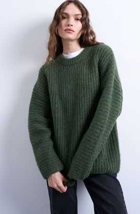 Topshop Rib Puff Sleeve Sweater in Medium Green at Nordstrom Rack, Size Small