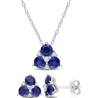 Delmar Sterling Silver Blue & White CZ Cluster Necklace & Earrings Set at Nordstrom Rack