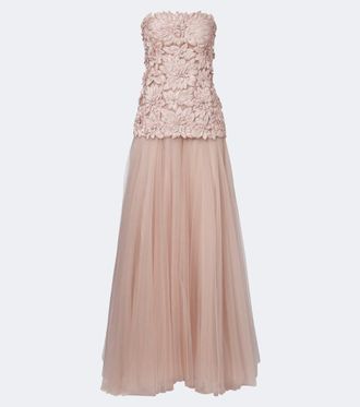Costarellos Gisella embellished satin and tulle gown