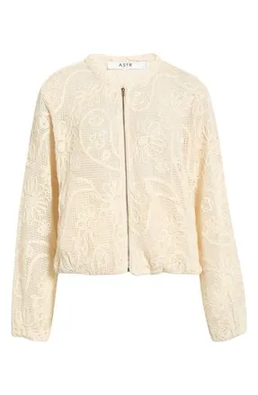 ASTR the Label Aeva Embroidered Floral Lace Jacket in Natural at Nordstrom, Size X-Small