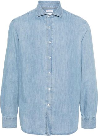 Brunello Cucinelli spread-collar denim shirt - men - Cotton - M - Blue