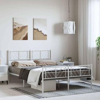 Berkfield Home Metal Bed Frame with Headboard & Footboard White 135x190 cm Double