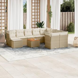 vidaXL Set De Sof&aacute;s De Jard&iacute;n 11pzas Con Cojines Rat&aacute;n Sint&eacute;tico Beige Vidaxl