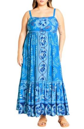 City Chic Eden Print Maxi Sundress in Ice Blue at Nordstrom Rack, Size Xxs/12W