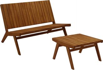 Miliboo Miliboo - Conjunto De Jard&iacute;n Banco De 2 Plazas Y Mesa De Centro De Madera Maciza Tidak