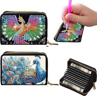 Generic 2Pcs Crdit card Holder Diamond Art Painting PU Wallet ID crd Case Zipper Animal Pattern Fashion DIY Diamond Painting Art Kit Compact Cin Purse Credit 