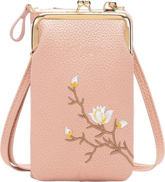 Generic Sling Purses for Women | PU Leather Embroidered Bag for Women | Wallet with Shoulder Strap for Cell Phone Passport Hiking Running Travel Summer Teen G