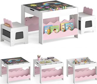 Costway Costway 4 In 1 Set Tavolo E 2 Sedie Per Bambini 3+ Anni (rosa E Bianco)