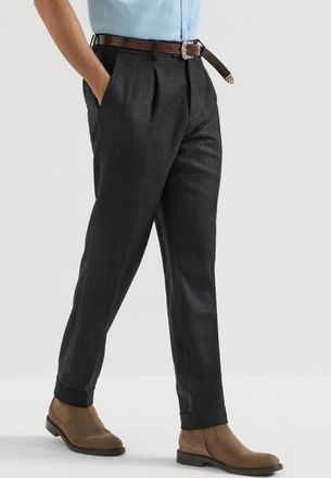 Brunello Cucinelli Virgin wool moulin&eacute; twill trousers with pleat in Anthracite at Nordstrom, Size 58