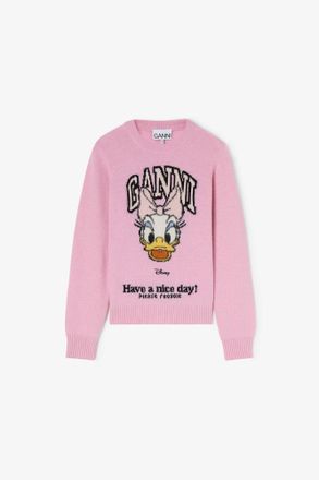 Ganni Pink Daisy Duck Graphic Wool Jumper