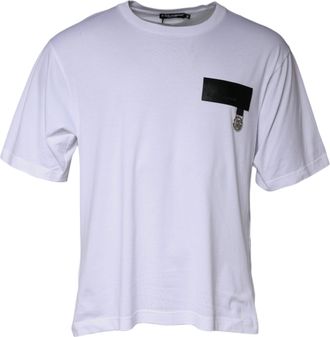 Dolce & Gabbana Mens Cotton Tshirt Dg Patch - White - Size EU 50 (Mens)