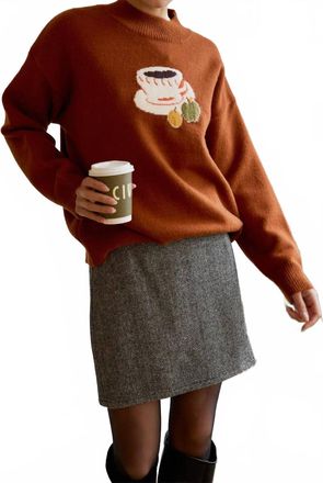 Le Lis Blanc Deux Lets Get Coffee Long-Sleeve Oversized Sweater In Brown