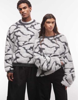 Reclaimed Vintage maglione unisex lavorato a maglia morbida con motivo astratto e girocollo grigio