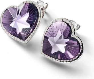 Baccarat Sterling Silver, Purple Crystal Heart Earrings 2812861